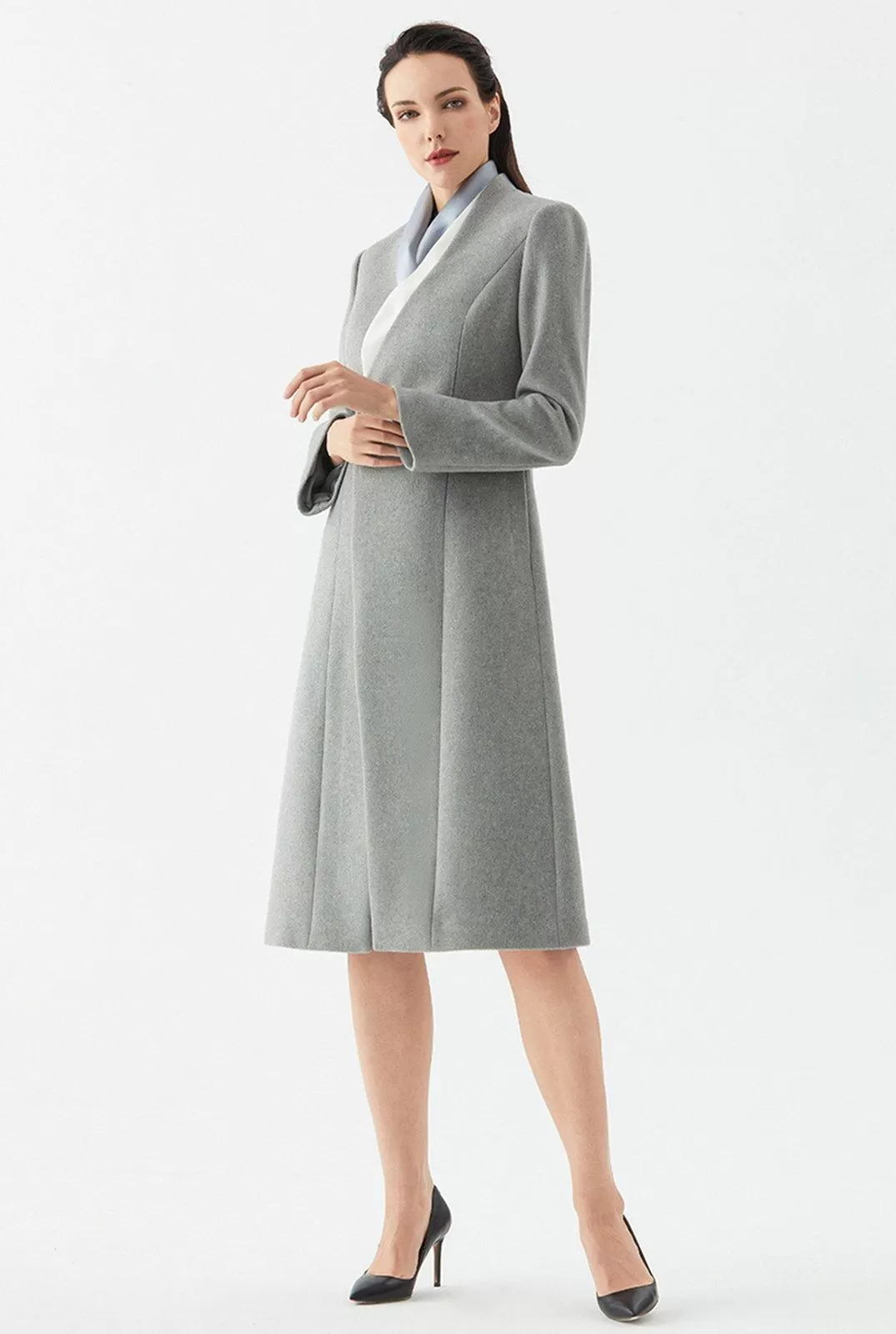 Heidi One Button Collarless Wool Blend Coat