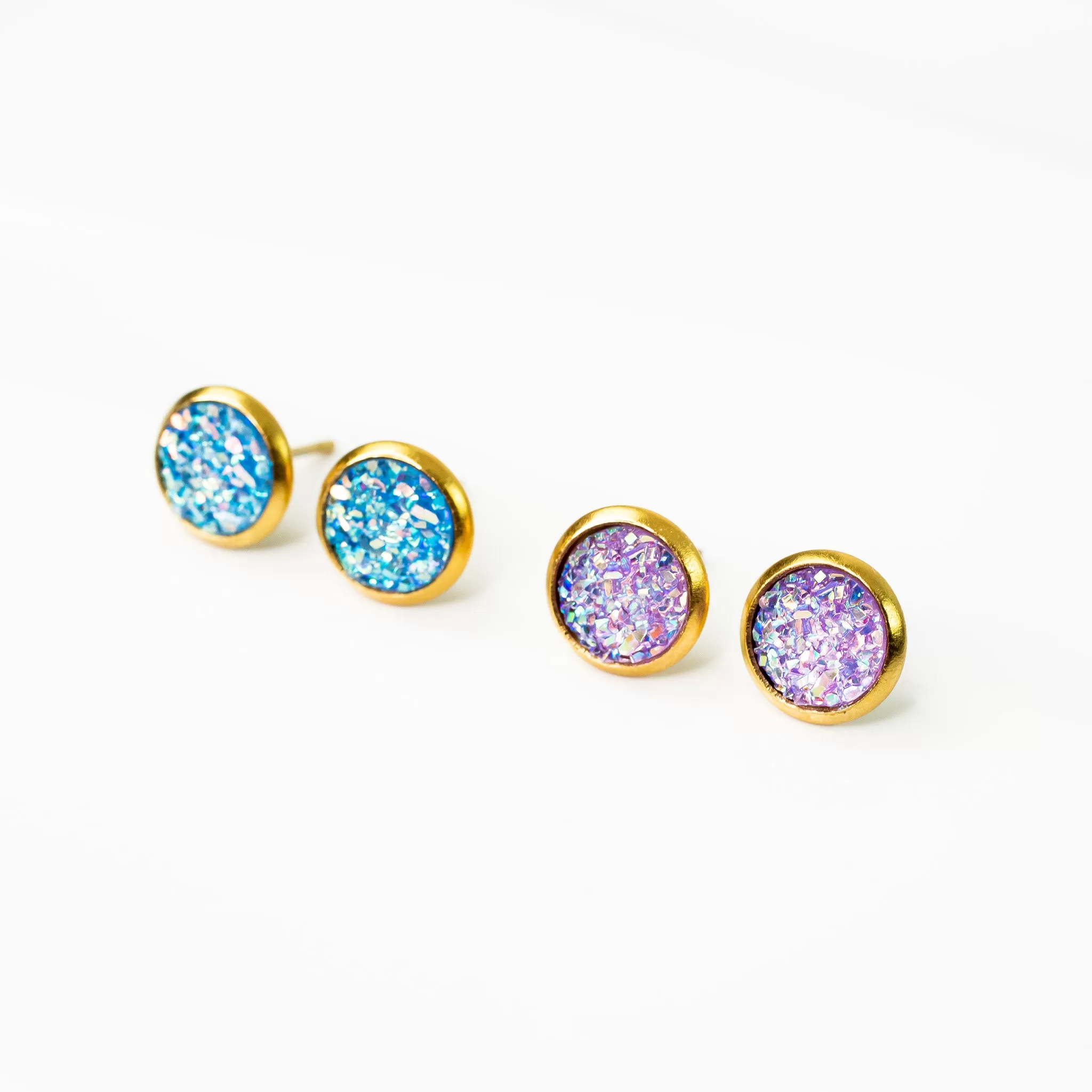 Iridescent Druzy Stud Earrings