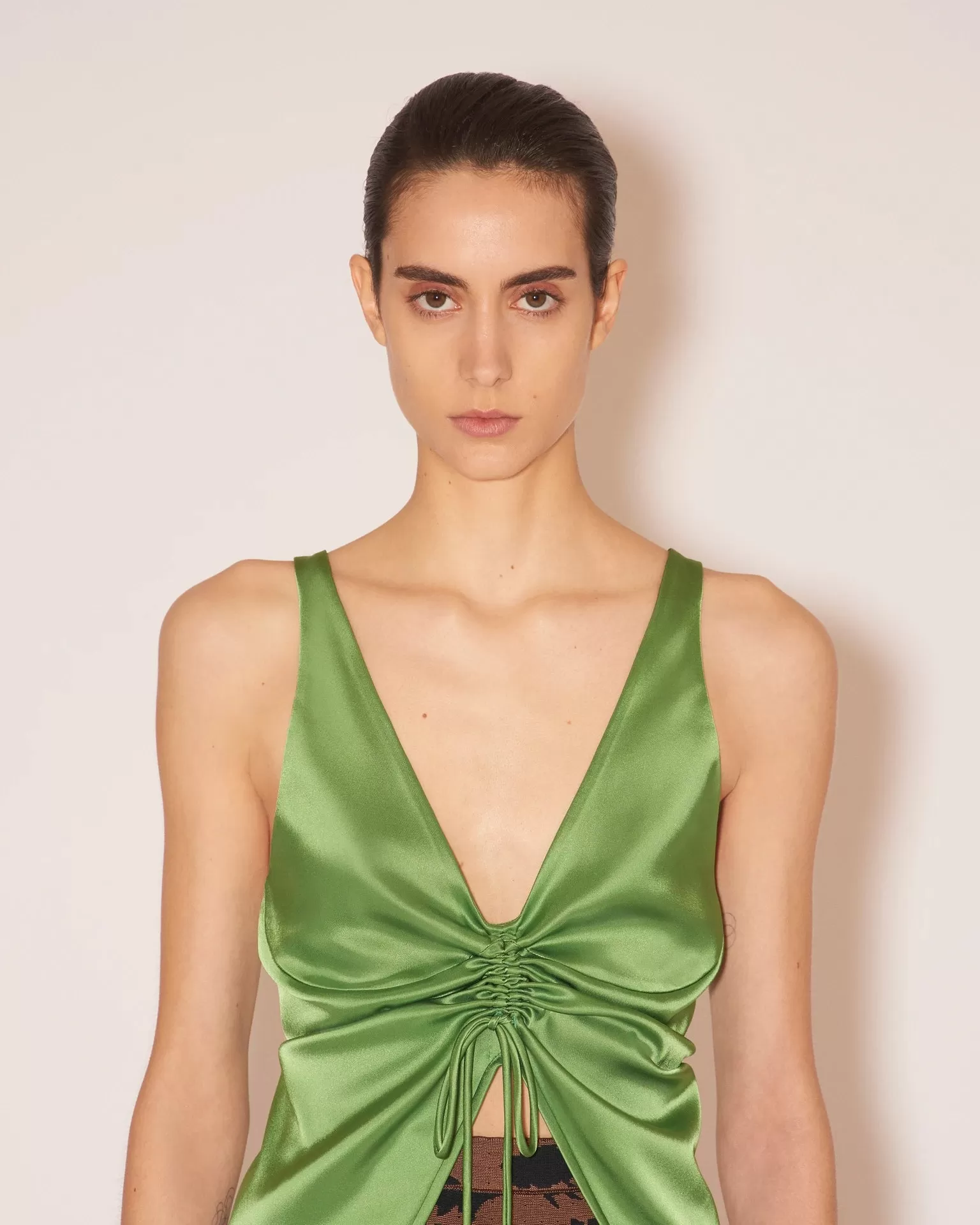 Klara Slip Satin Tie-front Green Top