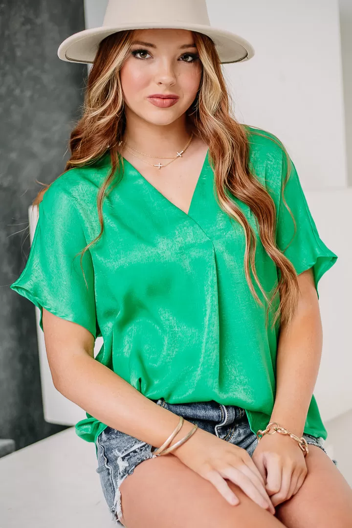 Living The Life Satin Top | Kelly Green