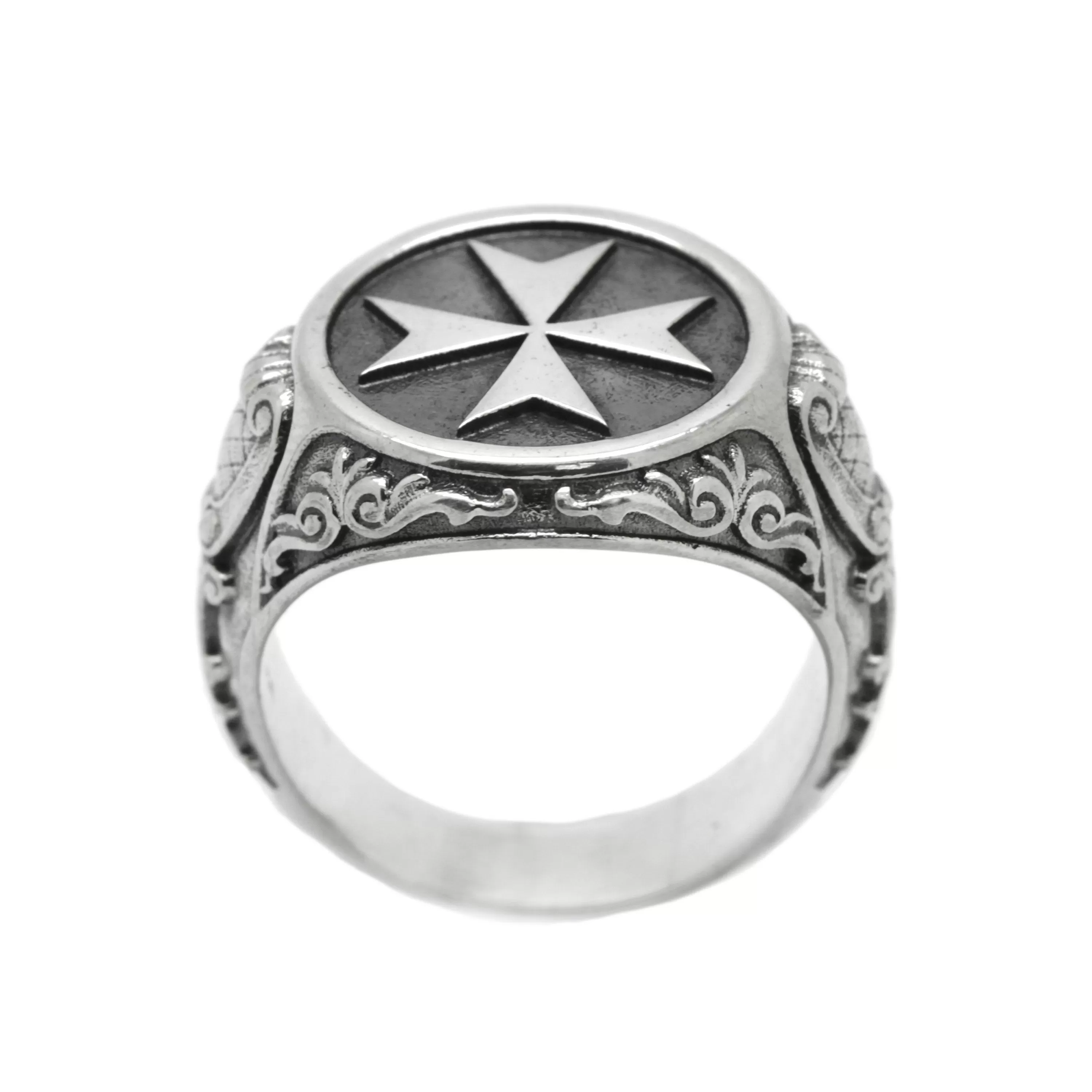 Maltese Cross Knights Hospitaller Sterling Silver Mens Ring Signet