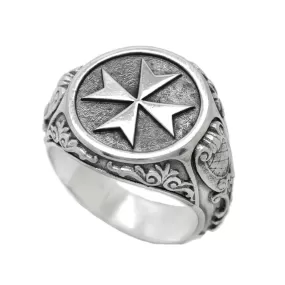 Maltese Cross Knights Hospitaller Sterling Silver Mens Ring Signet