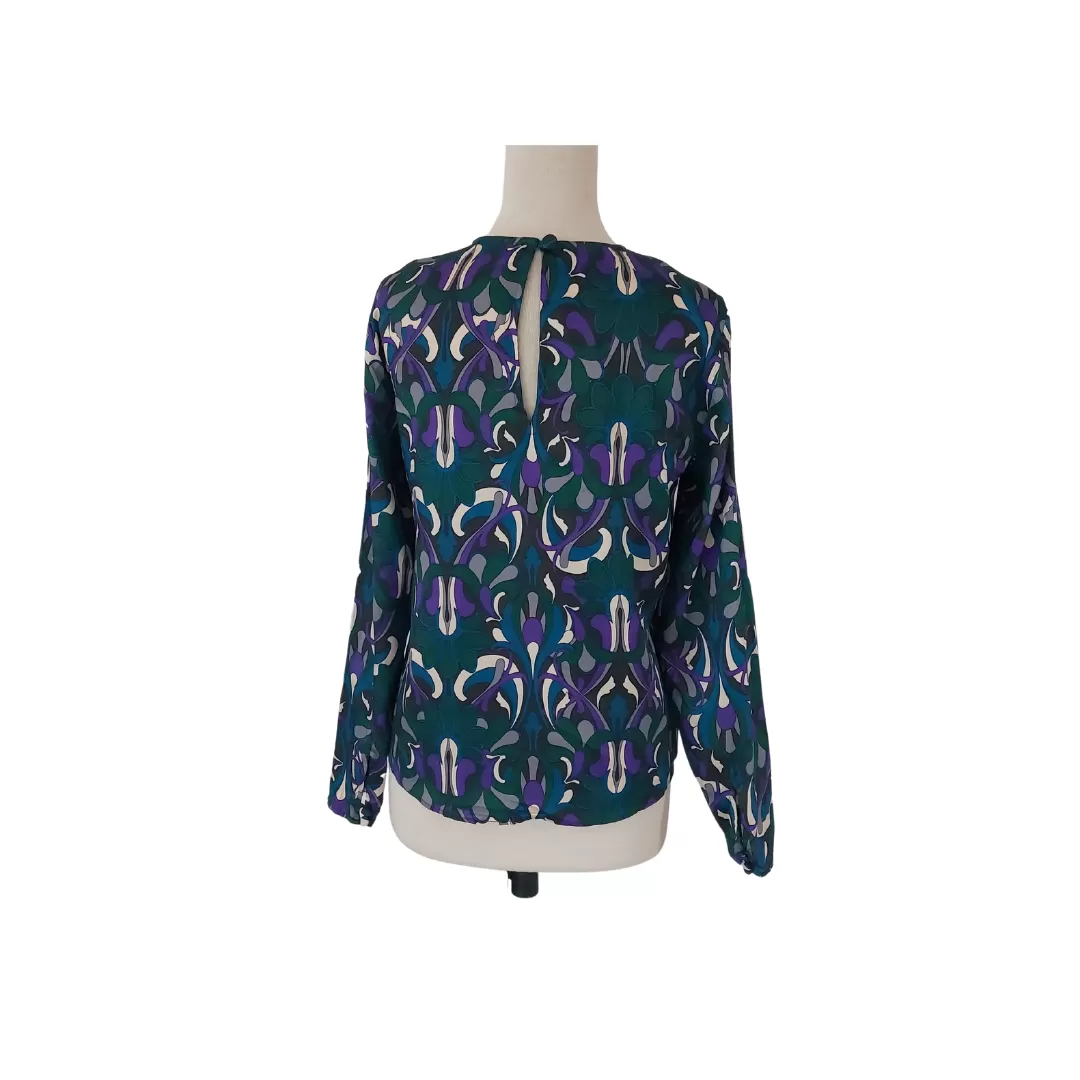 Mango Blue and Green Printed Satin Top | Like New |