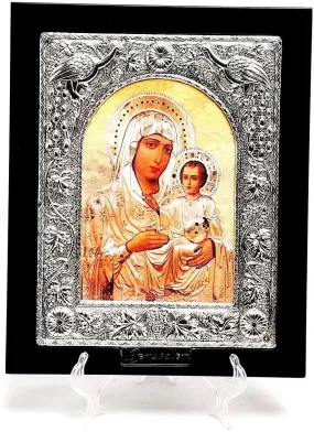 Mary of Jerusalem Silver Byzantine icon in Wood Frame Virgin And Child