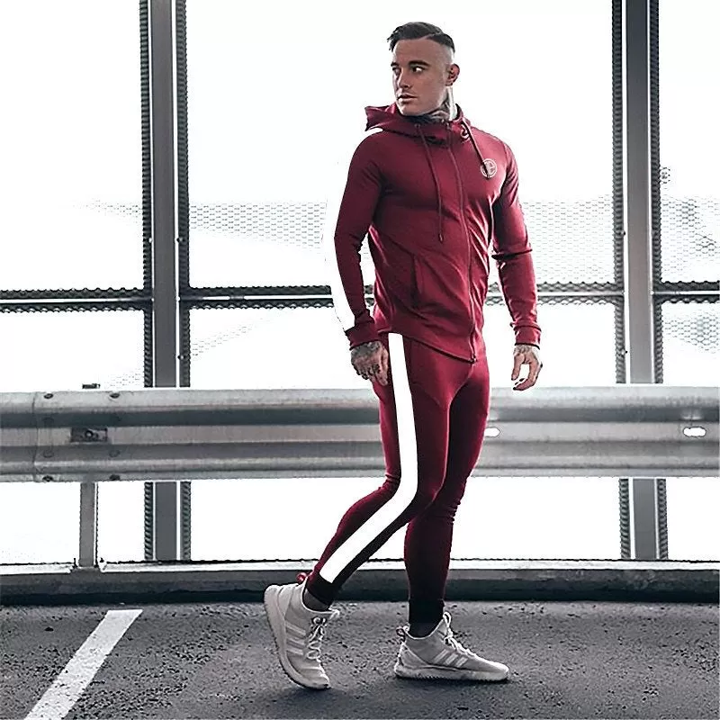 Men Sports Suit Large Size Running Sets Zipper Sweater Jogging Suit