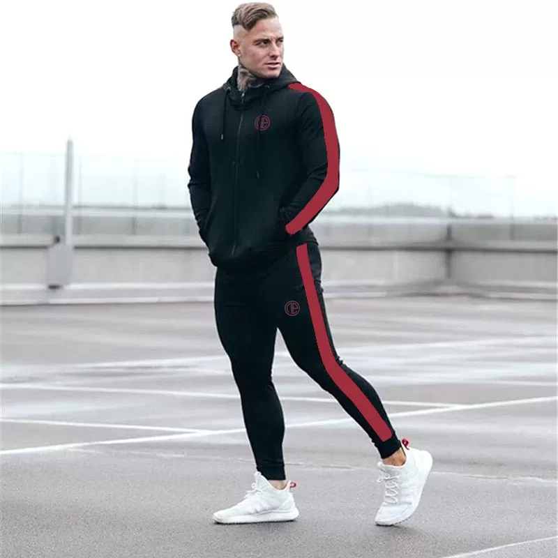 Men Sports Suit Large Size Running Sets Zipper Sweater Jogging Suit