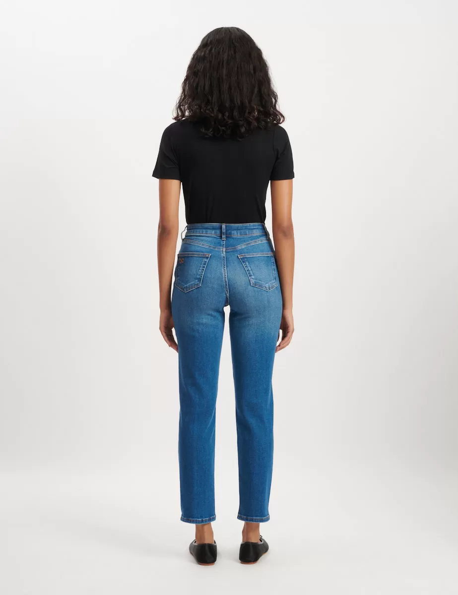 Mid Wash High Rise Slim Leg Jeans