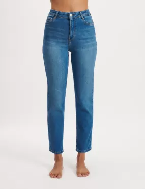 Mid Wash High Rise Slim Leg Jeans