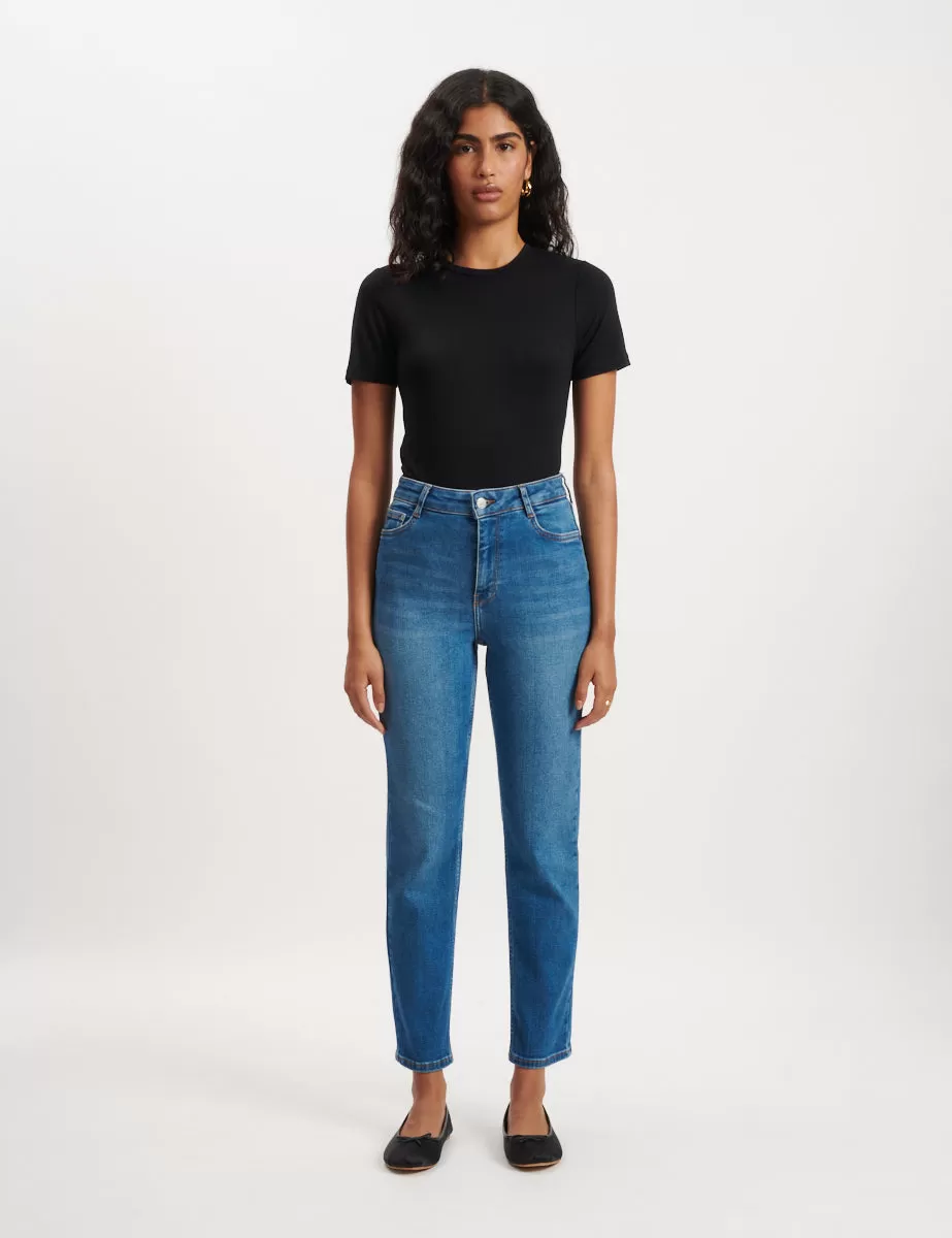 Mid Wash High Rise Slim Leg Jeans