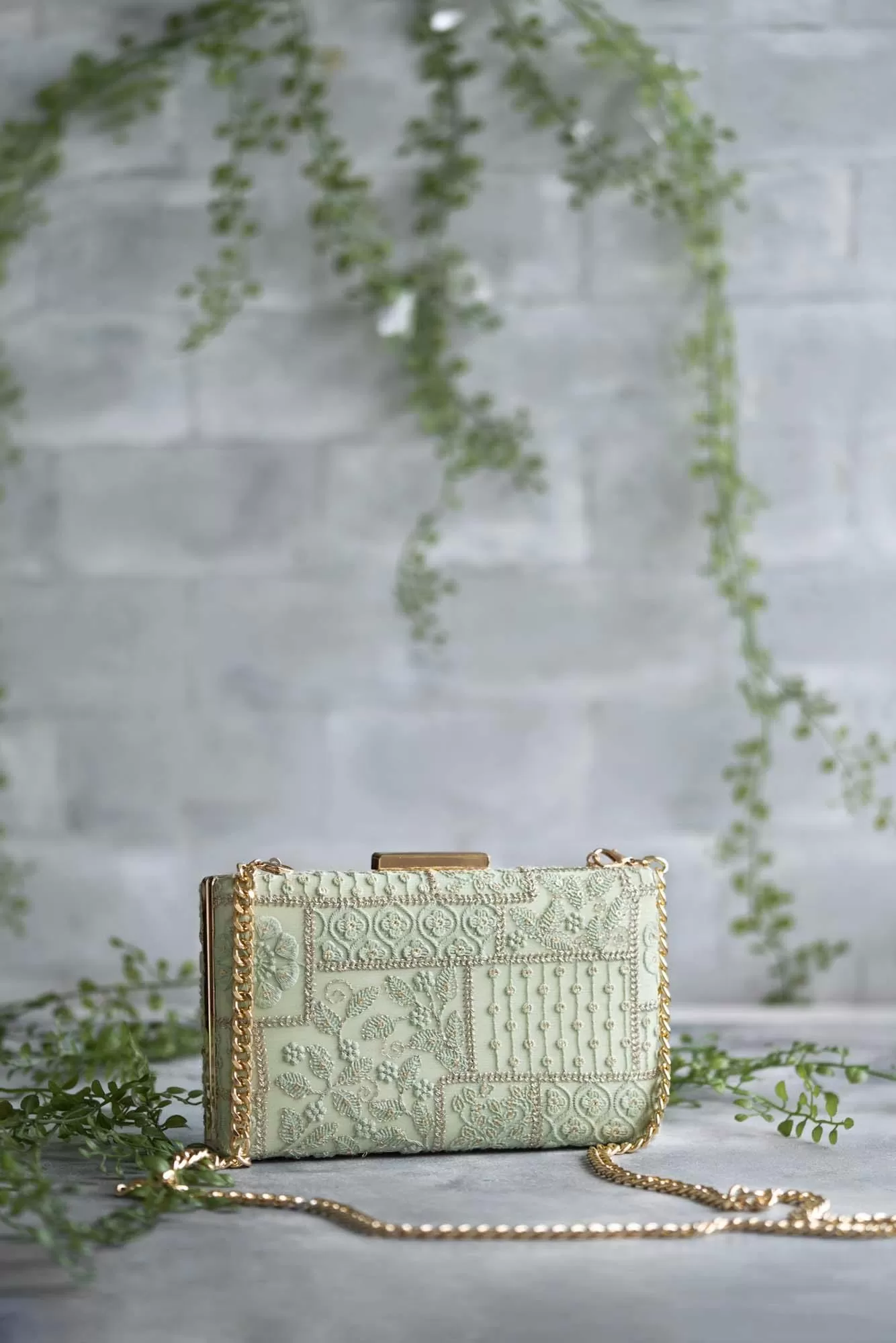 Mosaic Luxe Embroidered Clutch - Green