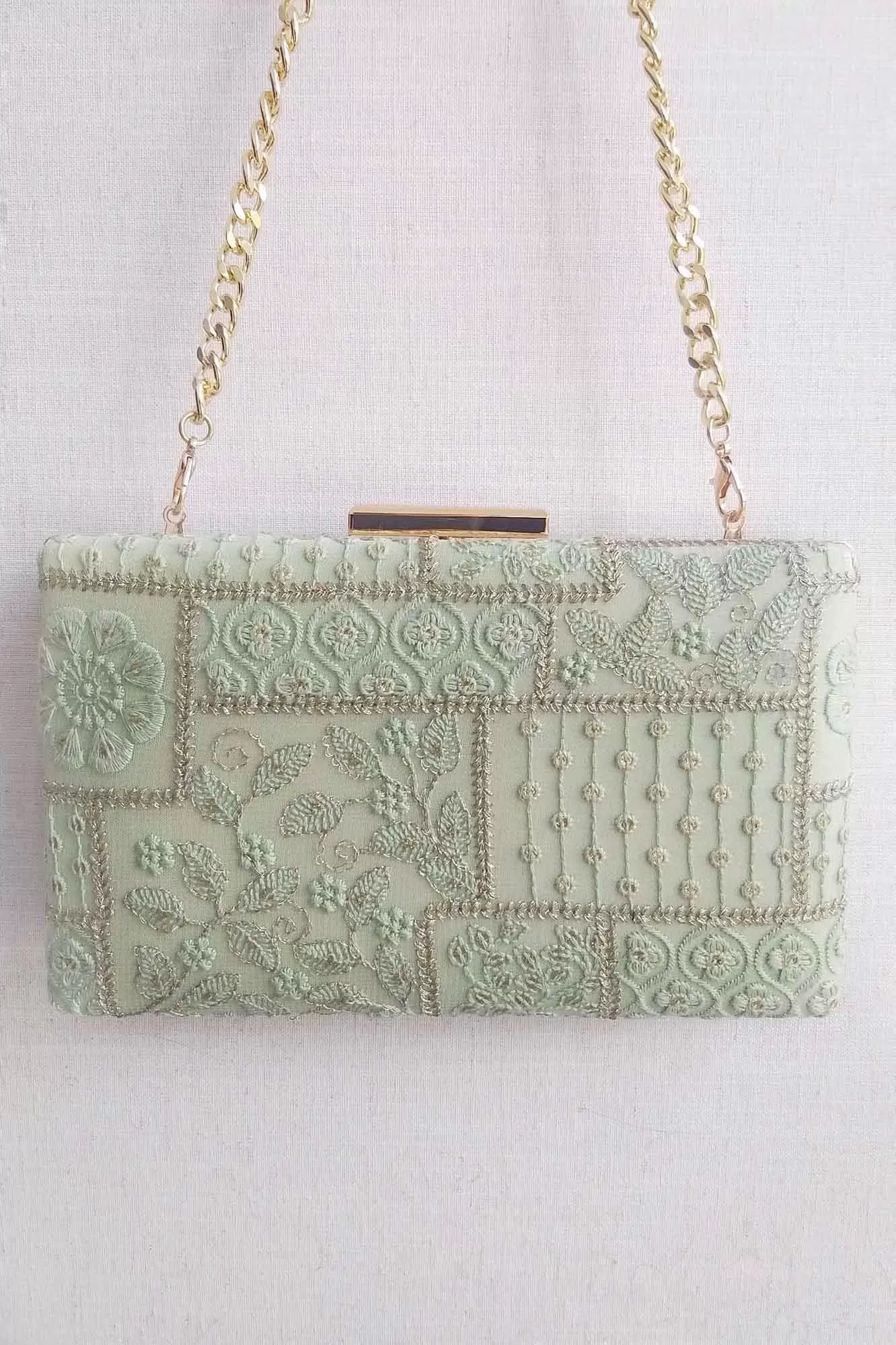 Mosaic Luxe Embroidered Clutch - Green