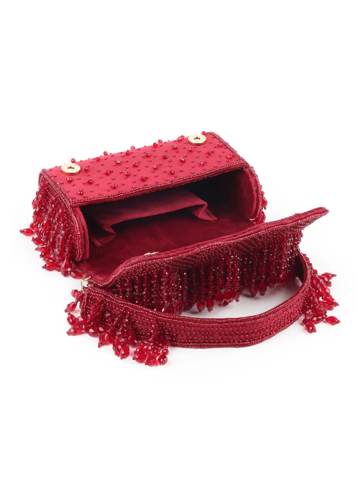 Odette Maroon Tassels Embellished Clutch Bag For Women