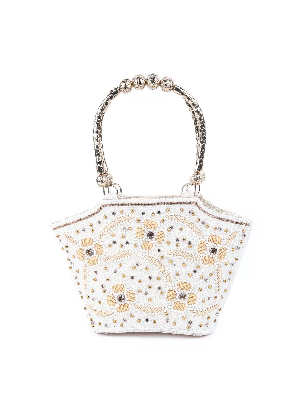 Odette White Embroidered Clutch Bag For Women