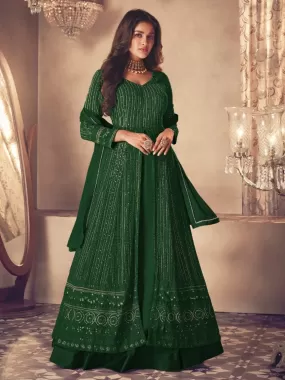 Odette Women Green Faux Georgette Semi Stitched Kurta Set