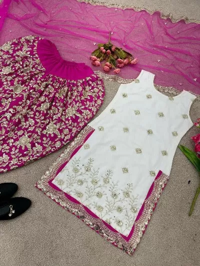 Pink & White Georgette Sequence Punjabi Dhoti Salwar Suit