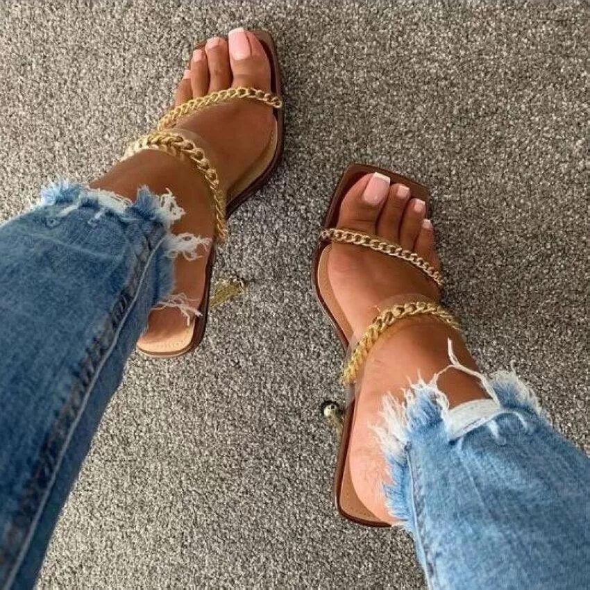 PVC Transparent Chain Heels Sandals