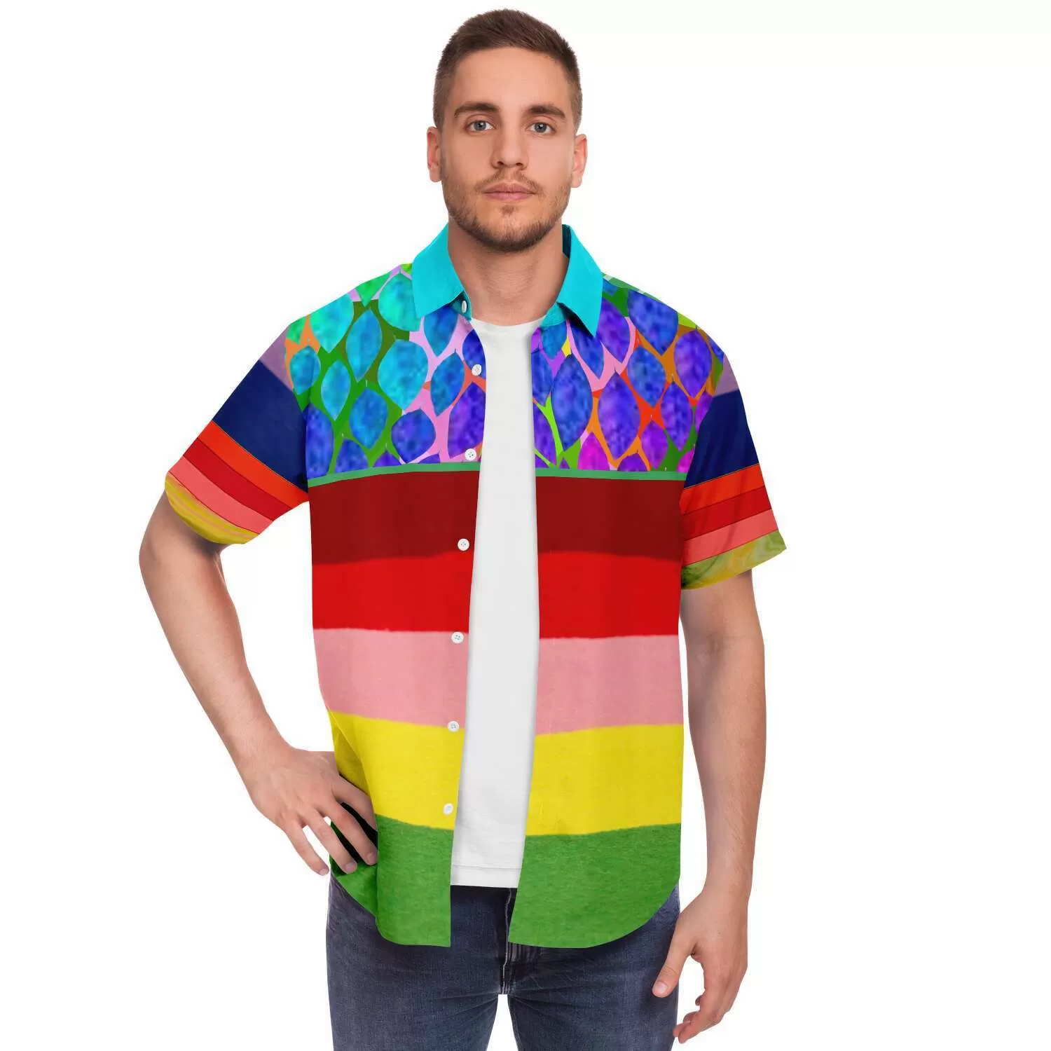 Rainbow-Tastic Short Sleeve Button Down Shirt