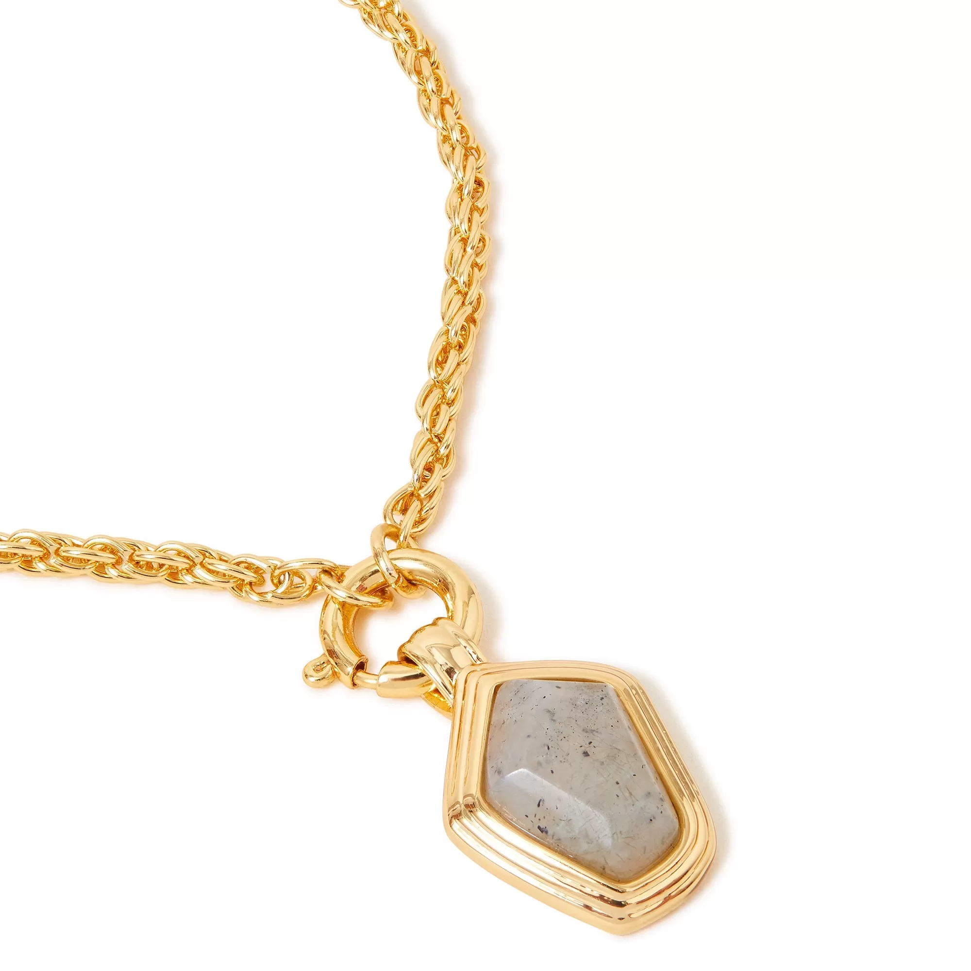 Real Gold Plated Gold Z Healing Stone Rope Chain Pendant Necklace