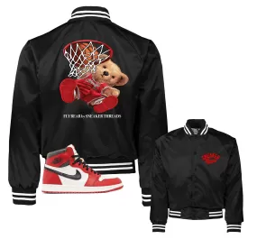 Retro 1 Lost And Found Satin Jacket - Fly Bear - Black