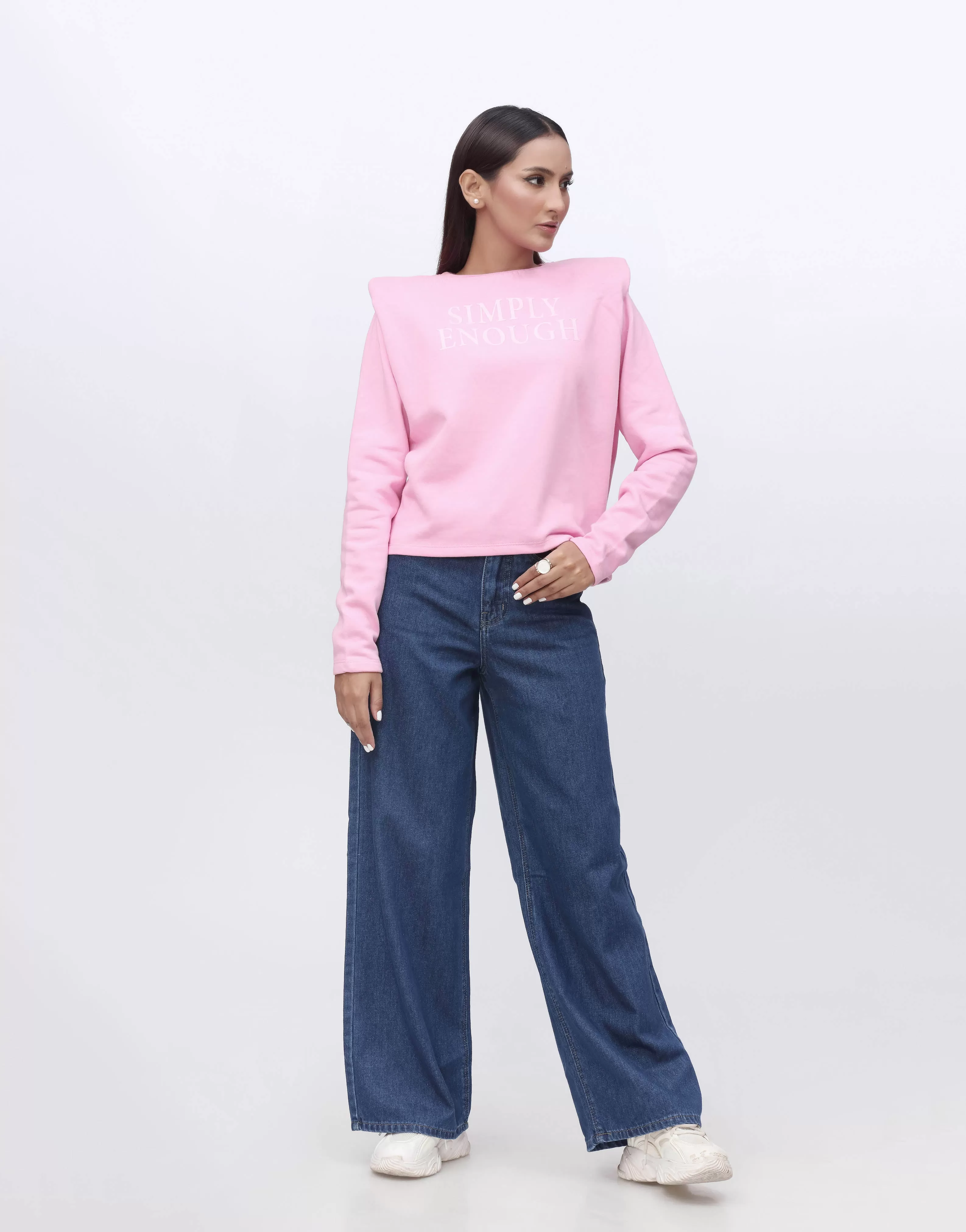 Sweatshirt with Padded Shoulders-Pink