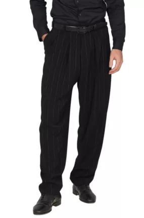 Tapered Black Striped Tango Pants With Two Inverted Pleats