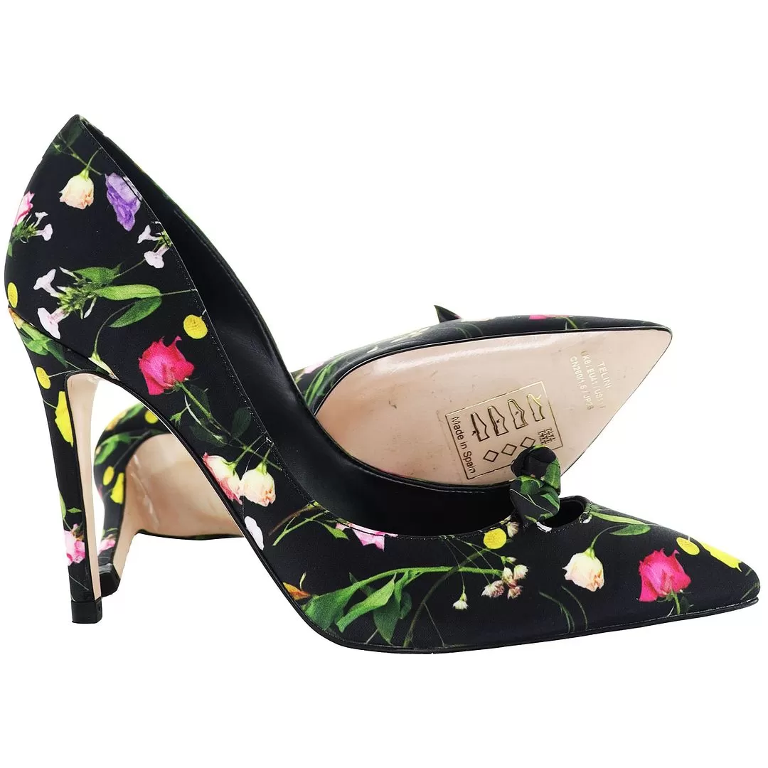 Ted Baker Telini Floral Print Bow Womens Black Court Shoes