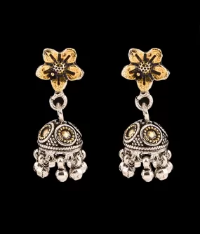 The Abhigna Silver Jhumkas (Two tone)