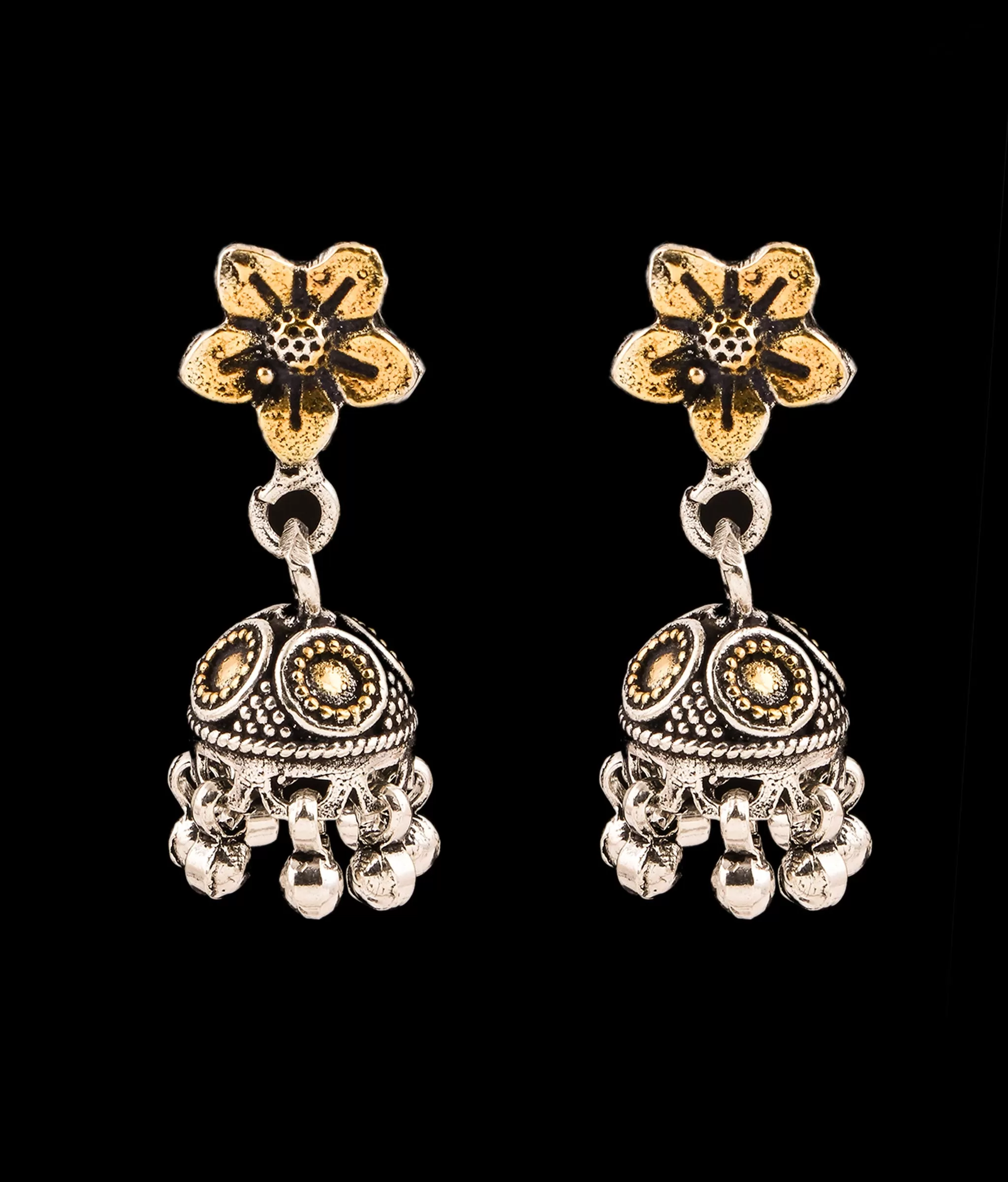 The Abhigna Silver Jhumkas (Two tone)