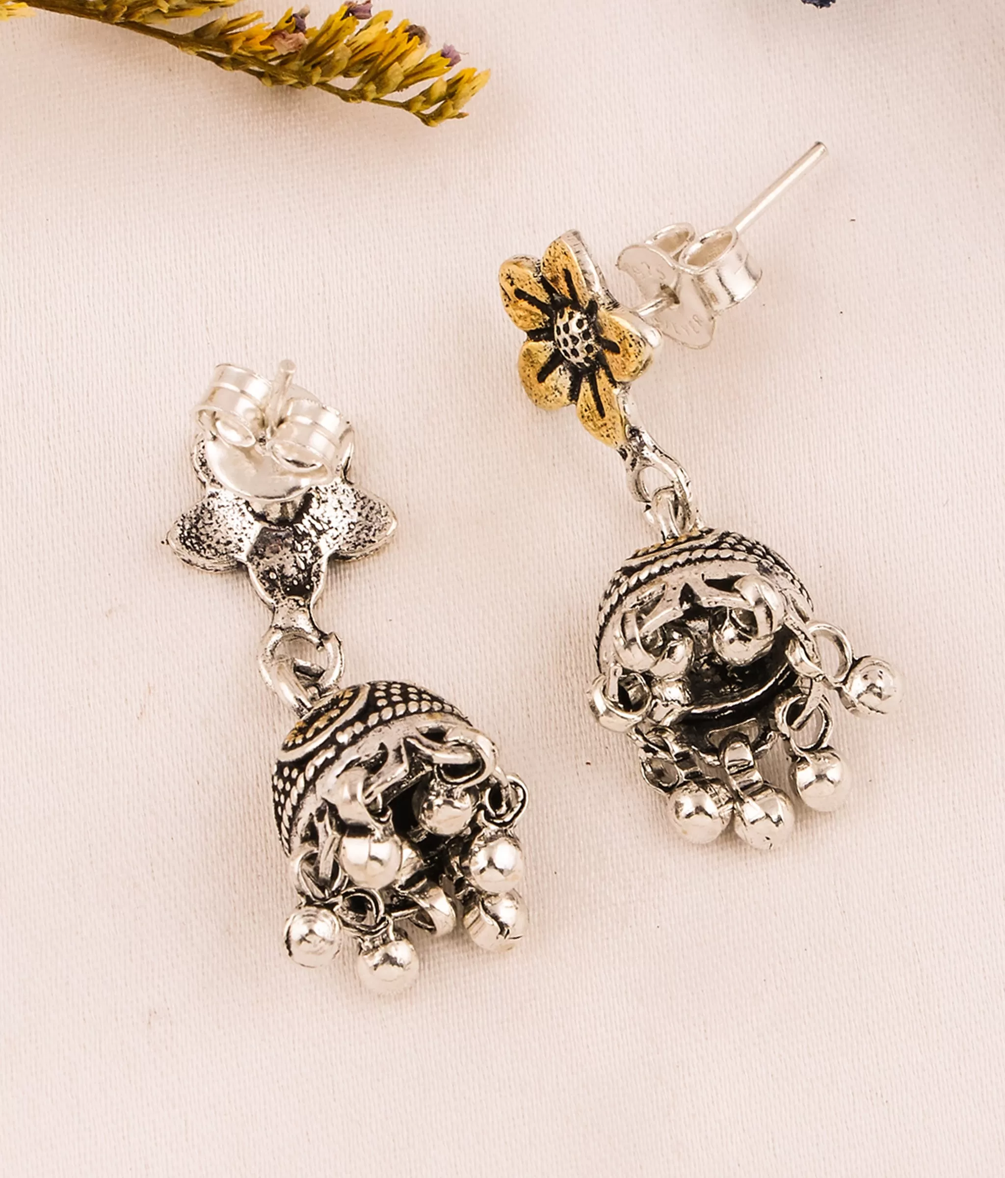 The Abhigna Silver Jhumkas (Two tone)