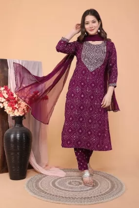 Wine Foil Print Premium Rayon Salwar Suit Set