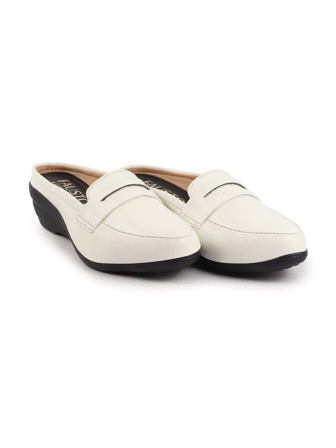 Women White Formal Back Open Platform Wedge Heel Slip On Loafer Shoes