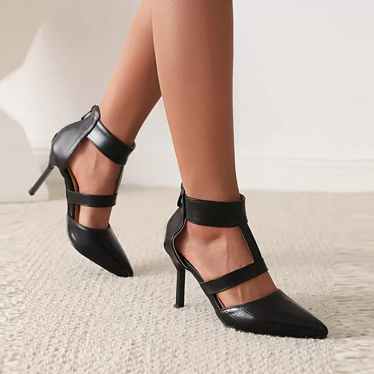 Women's Bicolor Pointed Toe Ankle Strap Stiletto Heel Sandals