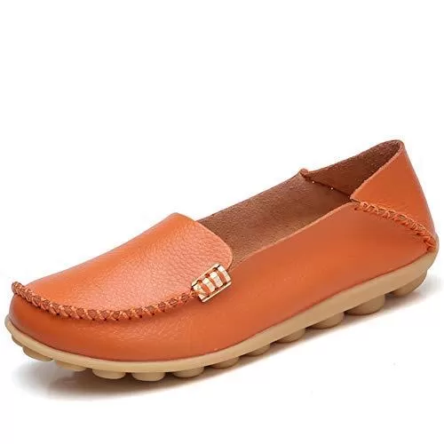 Women's Comfortable Leather Loafers Round Toe Moccasins Flats Soft Walking Shoes Women Slip On