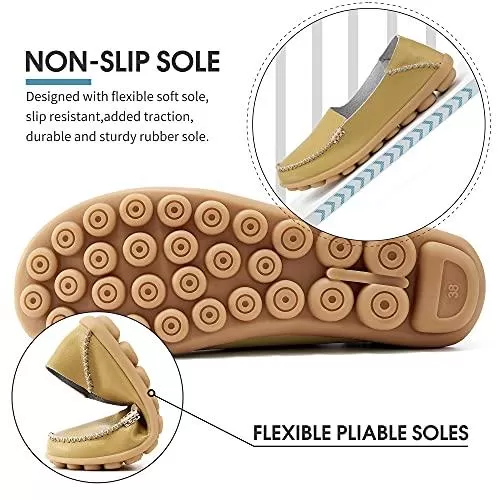 Women's Comfortable Leather Loafers Round Toe Moccasins Flats Soft Walking Shoes Women Slip On