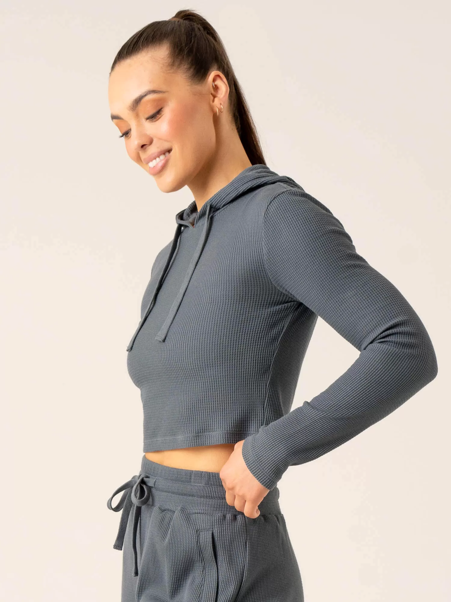 Women's Waffle Lounge Hoodie - Steel Blue