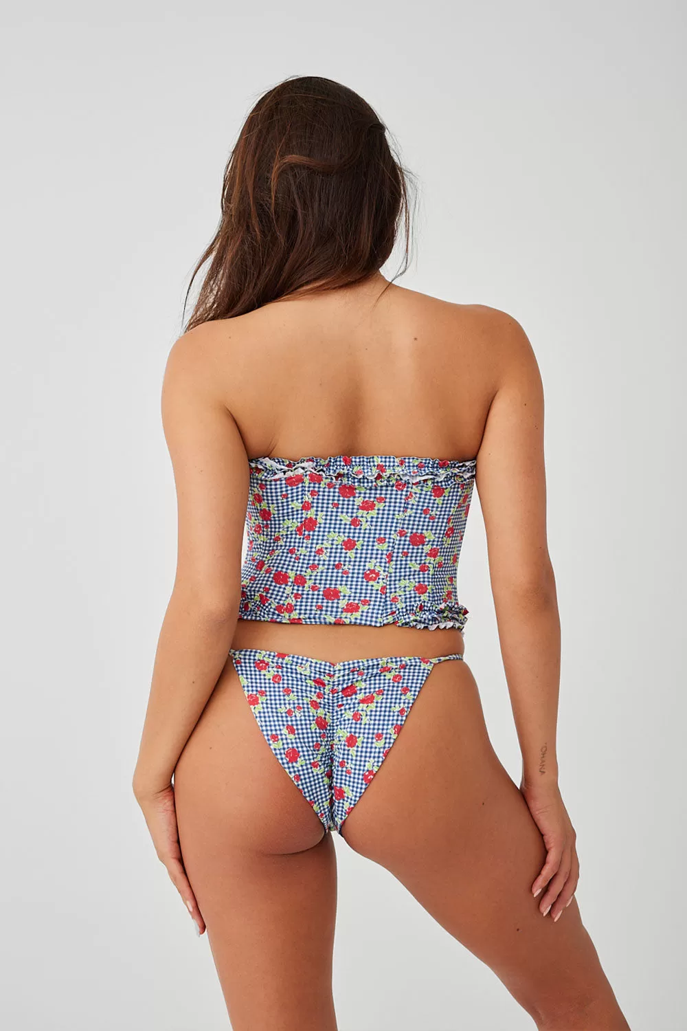 x GUIZIO Solstice Floral Corset Bikini Top - Rose Gingham